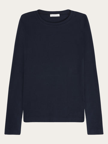 KnowledgeCotton Apparel - WMN Rib Scoop neck long sleeved Long Sleeves 1412 Night Sky