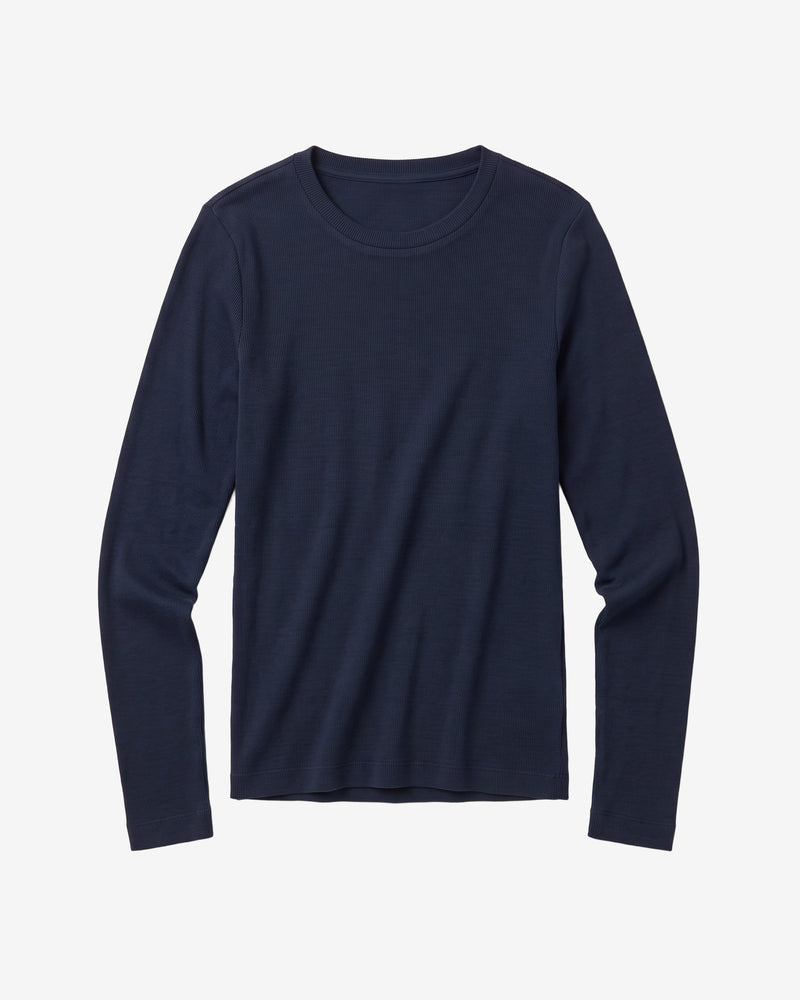 KnowledgeCotton Apparel - WMN Rib Scoop neck long sleeved Long Sleeves 1412 Night Sky