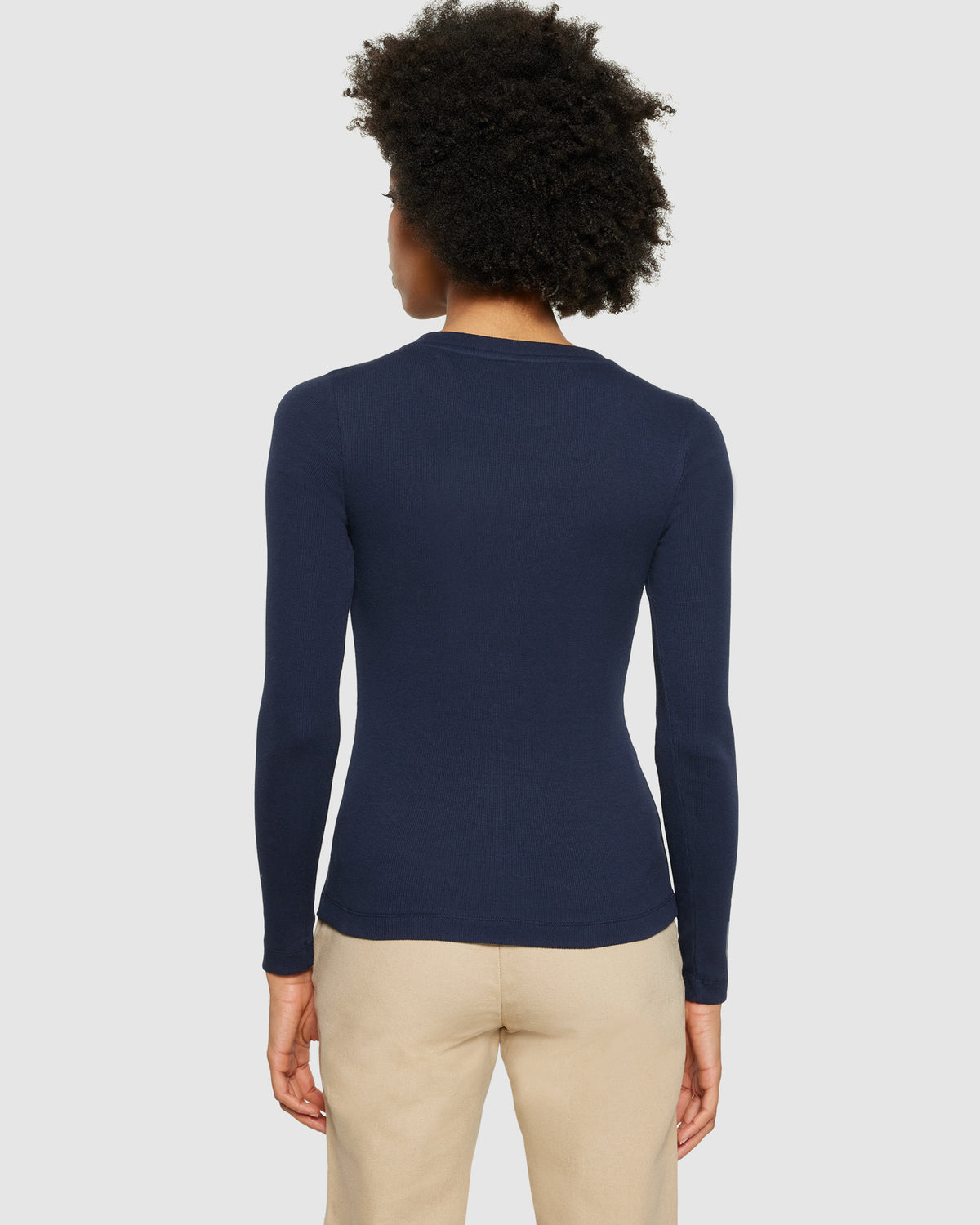 KnowledgeCotton Apparel - WMN Rib Scoop neck long sleeved Long Sleeves 1412 Night Sky