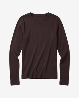 KnowledgeCotton Apparel - WMN Rib Scoop neck long sleeved Long Sleeves 1487 Chocolate Torte