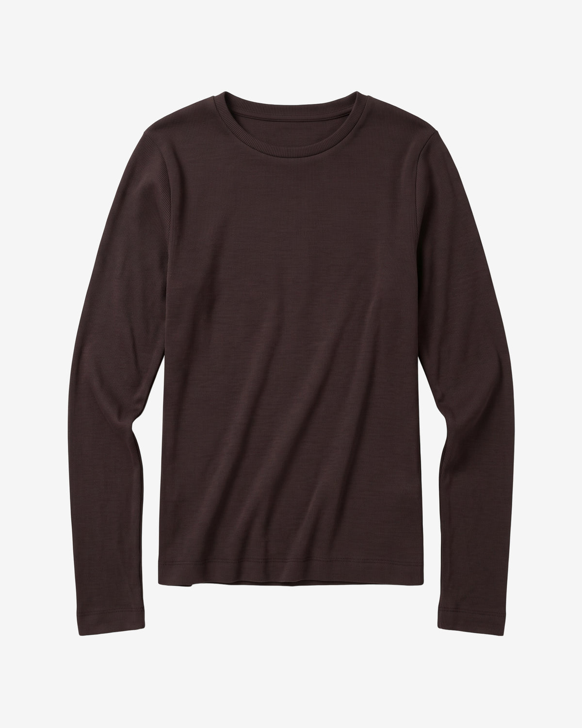 KnowledgeCotton Apparel - WMN Rib Scoop neck long sleeved Long Sleeves 1487 Chocolate Torte