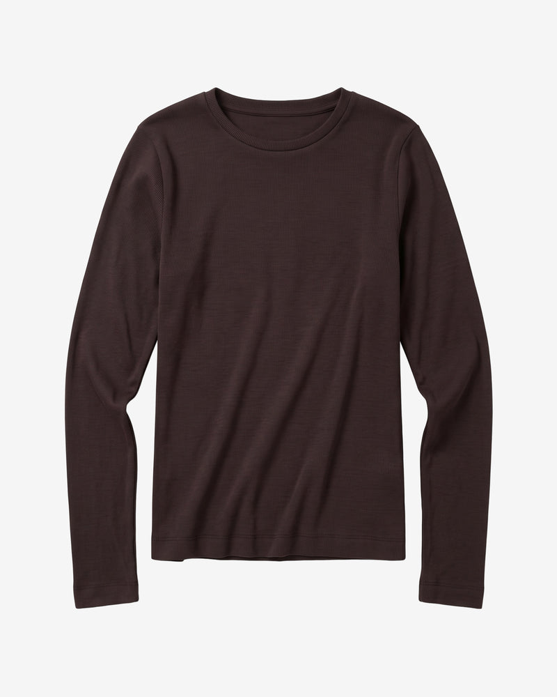 KnowledgeCotton Apparel - WMN Rib Scoop neck long sleeved Long Sleeves 1487 Chocolate Torte