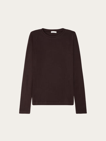 KnowledgeCotton Apparel - WMN Rib Scoop neck long sleeved Long Sleeves 1487 Chocolate Torte