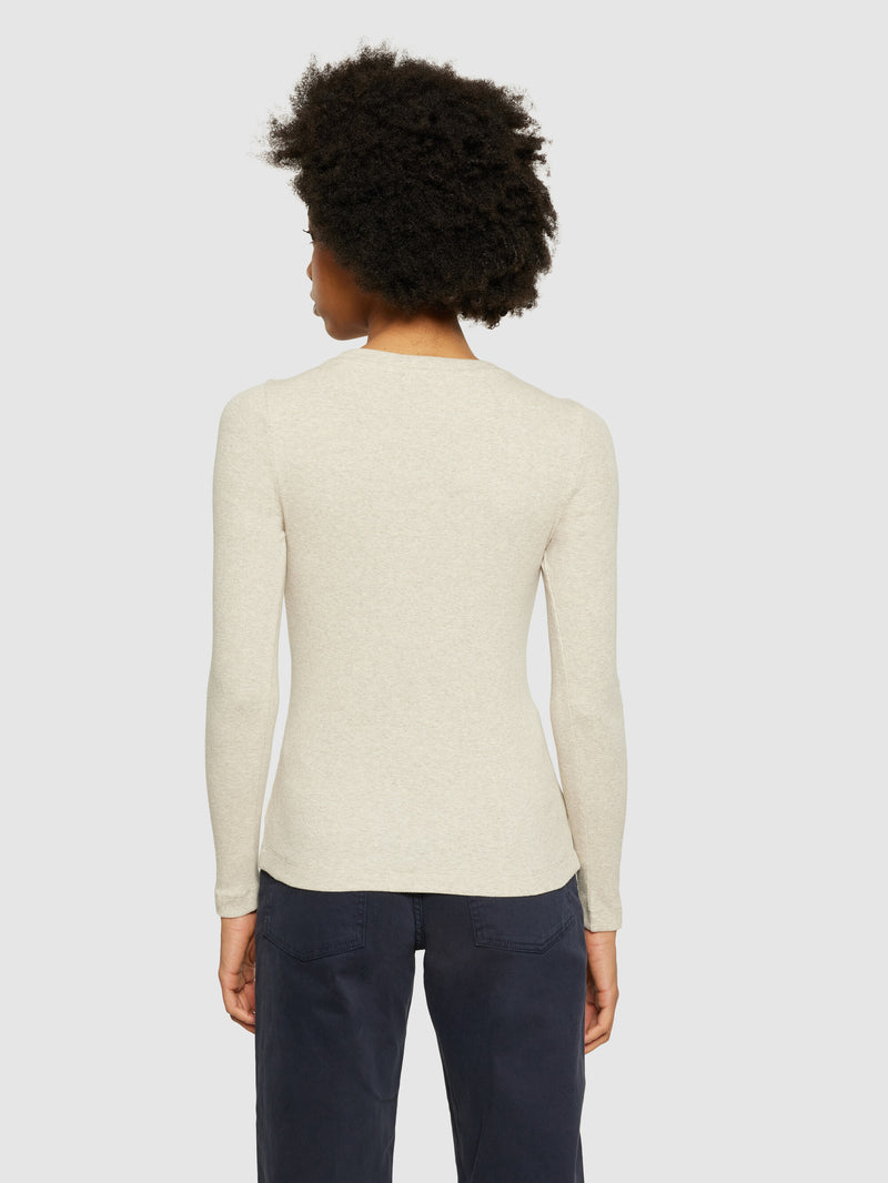 KnowledgeCotton Apparel - WMN Rib Scoop neck long sleeved T-shirts 1479 Gray Chateau Melange