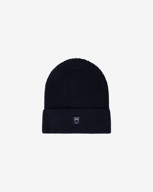 KnowledgeCotton Apparel - UNI Rib badge beanie Hats 1001 Total Eclipse