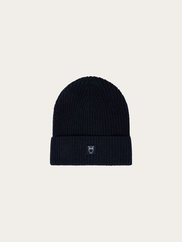 KnowledgeCotton Apparel - UNI Rib badge beanie Hats 1001 Total Eclipse