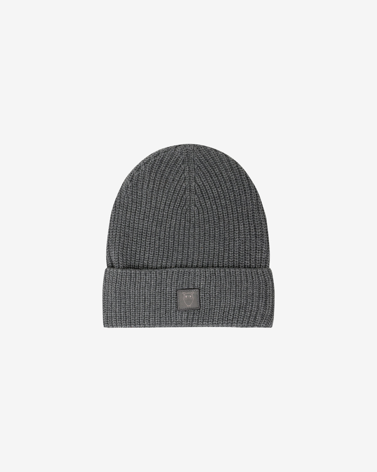 KnowledgeCotton Apparel - UNI Rib badge beanie Hats 1073 Dark Grey Melange