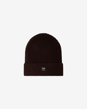 KnowledgeCotton Apparel - UNI Rib badge beanie Hats 1487 Chocolate Torte