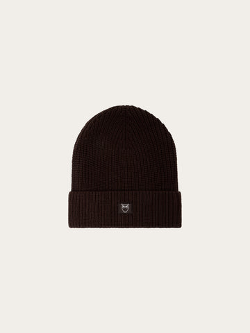 KnowledgeCotton Apparel - UNI Rib badge beanie Hats 1487 Chocolate Torte