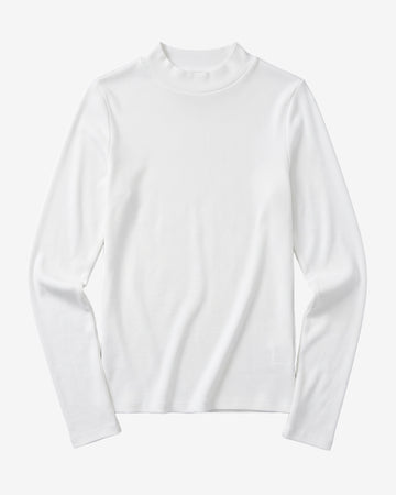 KnowledgeCotton Apparel - WMN Rib high neck LS Long Sleeves 1007 Star White