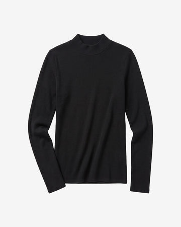 KnowledgeCotton Apparel - WMN Rib high neck LS Long Sleeves 1300 Black Jet
