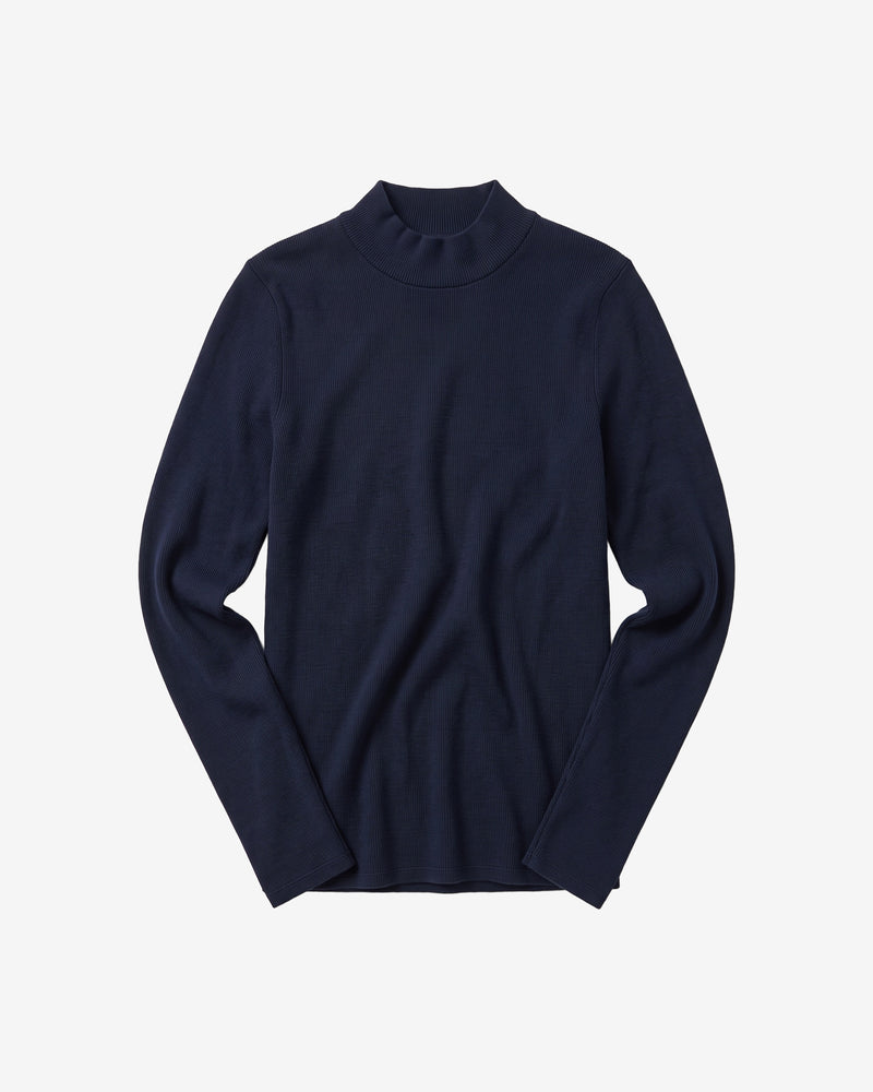 KnowledgeCotton Apparel - WMN Rib high neck LS Long Sleeves 1412 Night Sky