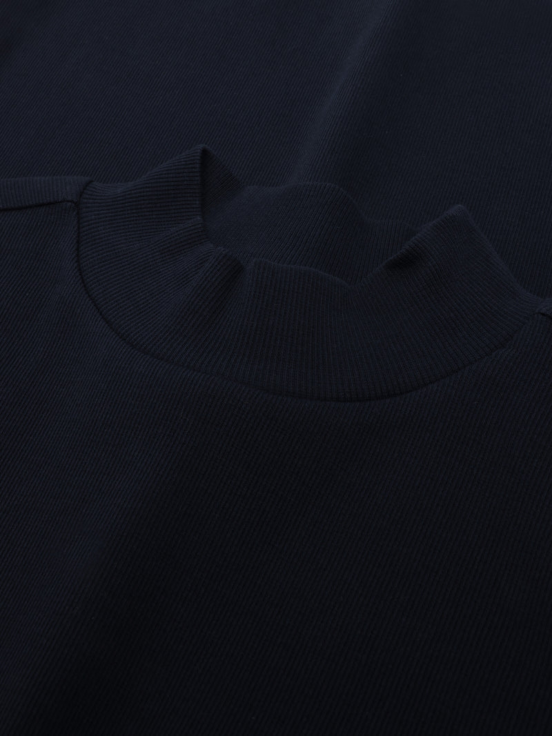 KnowledgeCotton Apparel - WMN Rib high neck LS Long Sleeves 1412 Night Sky