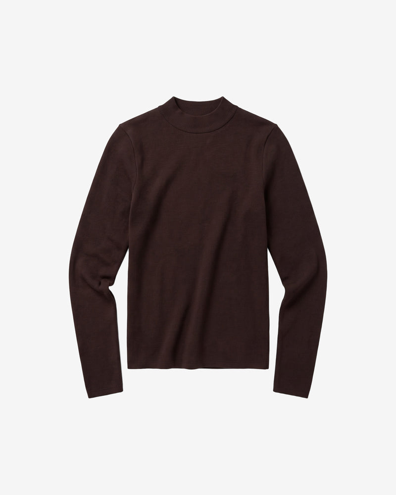 KnowledgeCotton Apparel - WMN Rib high neck LS Long Sleeves 1487 Chocolate Torte