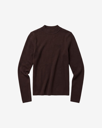KnowledgeCotton Apparel - WMN Rib high neck LS Long Sleeves 1487 Chocolate Torte