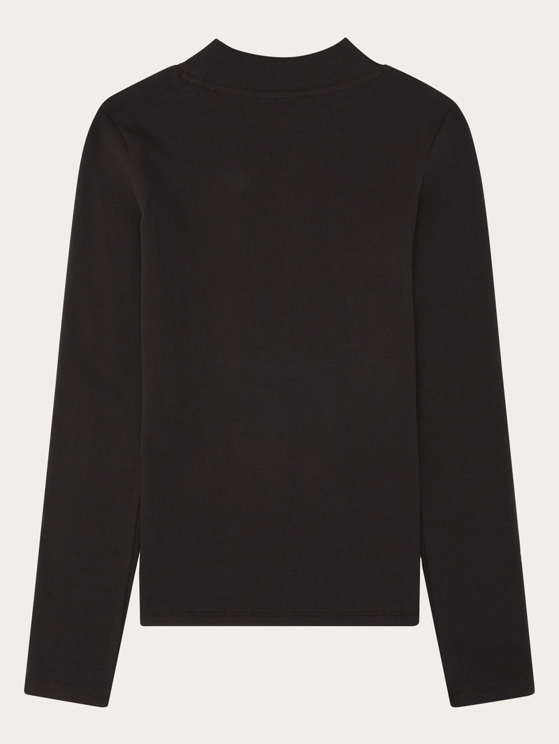 KnowledgeCotton Apparel - WMN Rib high neck LS Long Sleeves 1487 Chocolate Torte