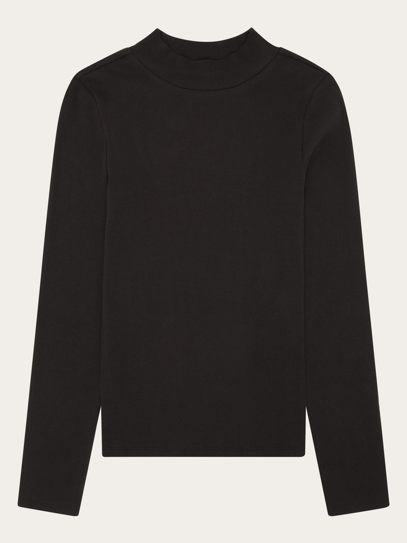 KnowledgeCotton Apparel - WMN Rib high neck LS Long Sleeves 1487 Chocolate Torte