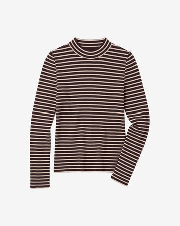 KnowledgeCotton Apparel - WMN Rib high neck LS Long Sleeves 8009 Stripe brown