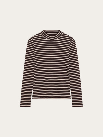 KnowledgeCotton Apparel - WMN Rib high neck LS Long Sleeves 8009 Stripe brown