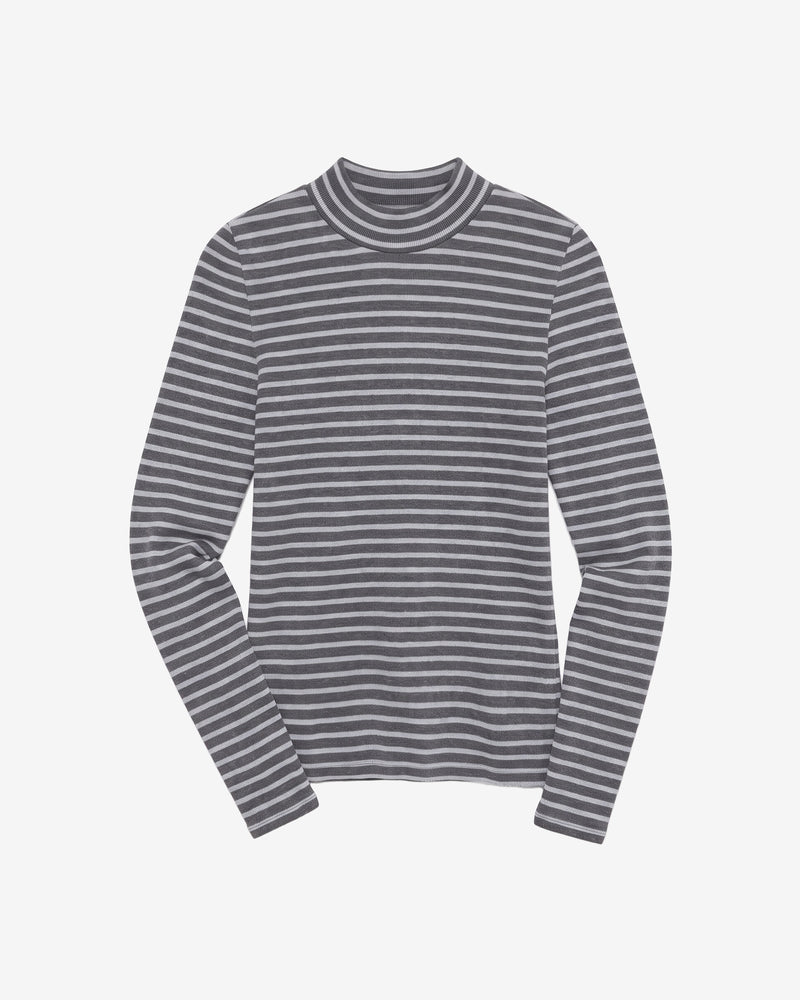 KnowledgeCotton Apparel - WMN Rib high neck LS Long Sleeves 8031 Grey stripe