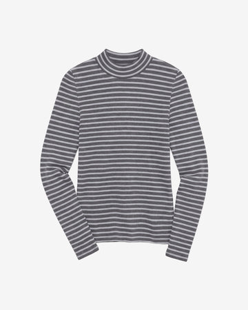 KnowledgeCotton Apparel - WMN Rib high neck LS Long Sleeves 8031 Grey stripe