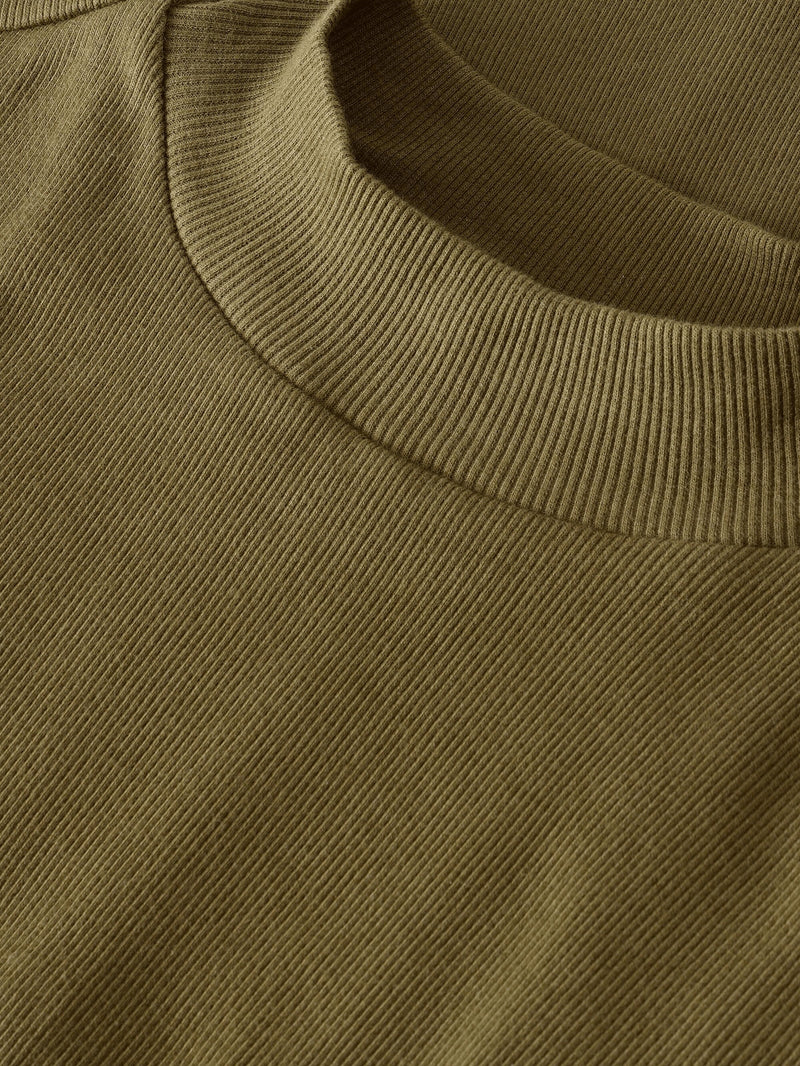 KnowledgeCotton Apparel - WMN Rib high neck LS T-shirts 1100 Dark Olive