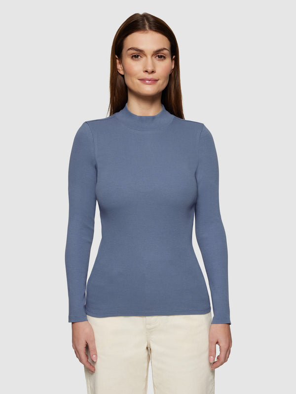 KnowledgeCotton Apparel - WMN Rib high neck LS T-shirts 1432 Moonlight Blue