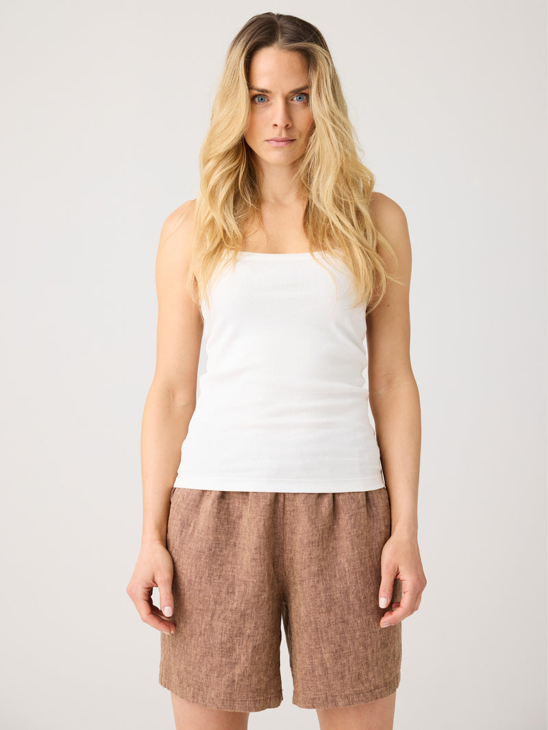 KnowledgeCotton Apparel - WMN Rib strap top T-shirts 1007 Star White