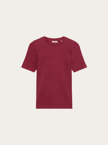 KnowledgeCotton Apparel - WMN Rib t-shirt T-shirts 1500 Burgundy