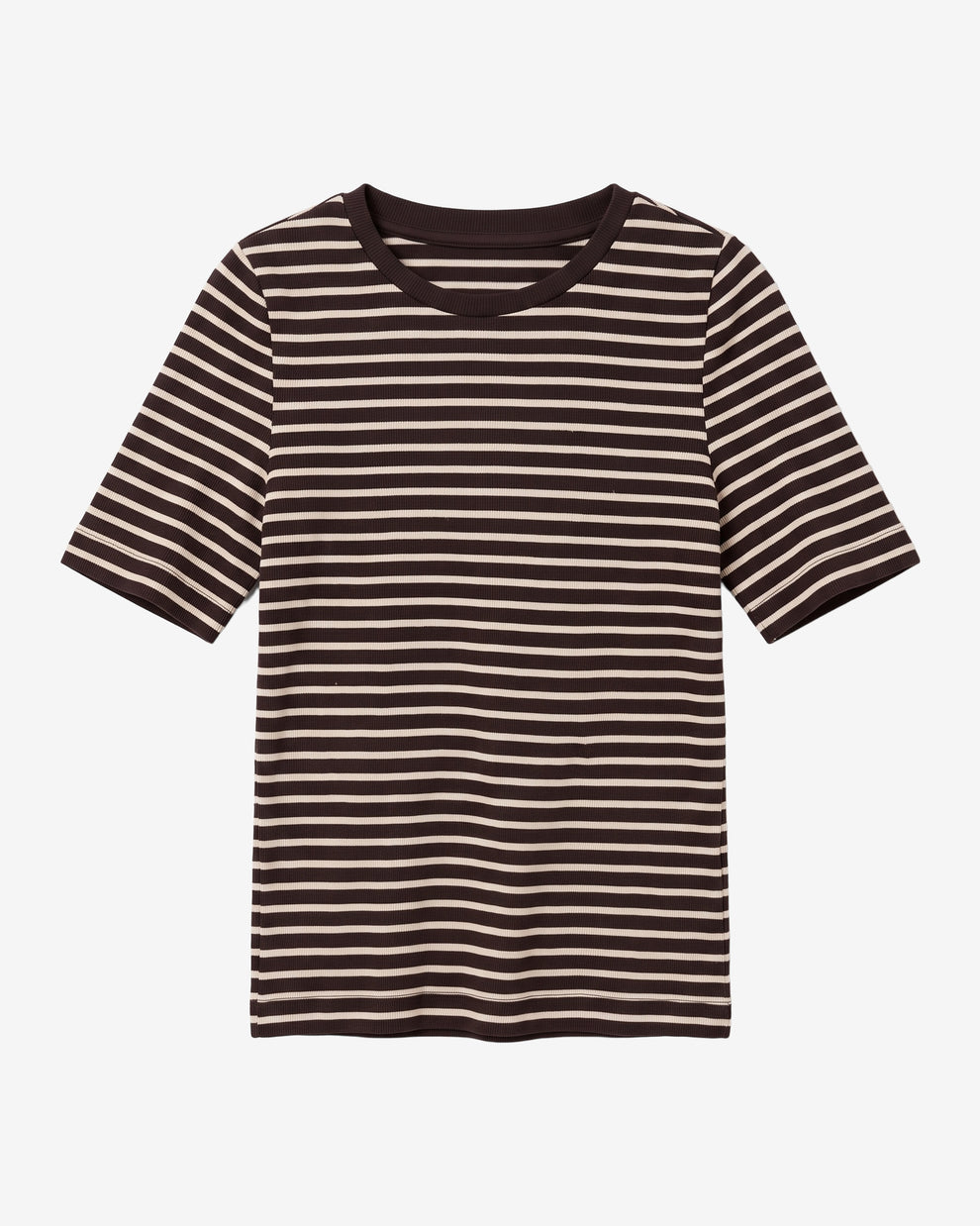 KnowledgeCotton Apparel - WMN Rib t-shirt T-shirts 8009 Stripe brown