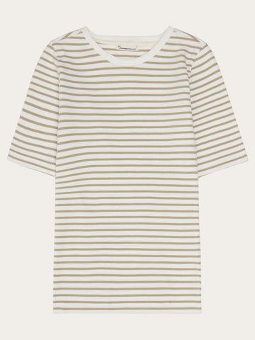 KnowledgeCotton Apparel - WMN Rib t-shirt T-shirts 8033 Creme Stripe