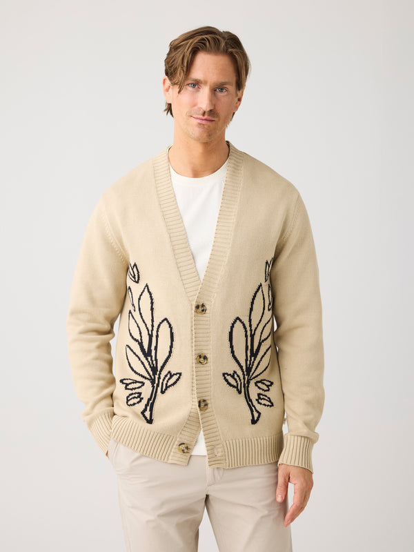 KnowledgeCotton Apparel - MEN SOS Jacquard knitted Cardigan GOTS/Vegan Knits 1228 Light feather gray