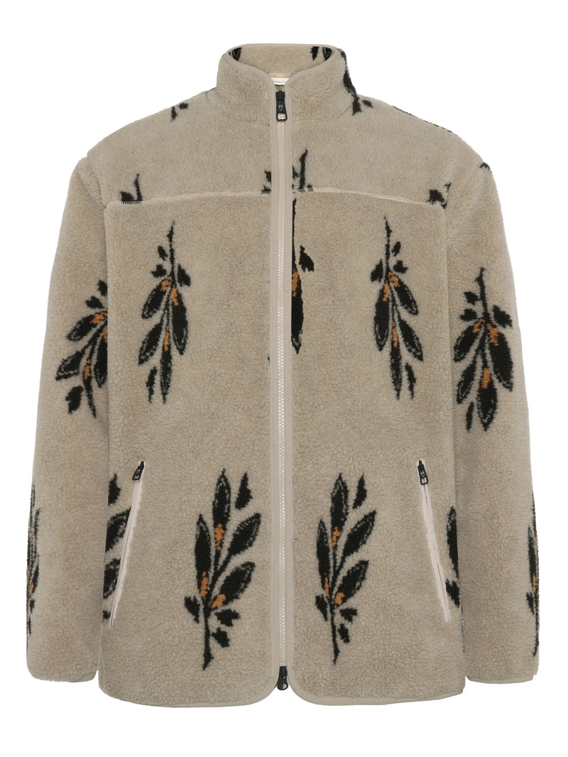 KnowledgeCotton Apparel - MEN SOS Loose Fit AOP Zip Fleece - GRS/Vegan Fleeces 9930 Beige