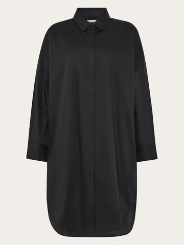 KnowledgeCotton Apparel - WMN Satin shirt dress Dresses 1300 Black Jet