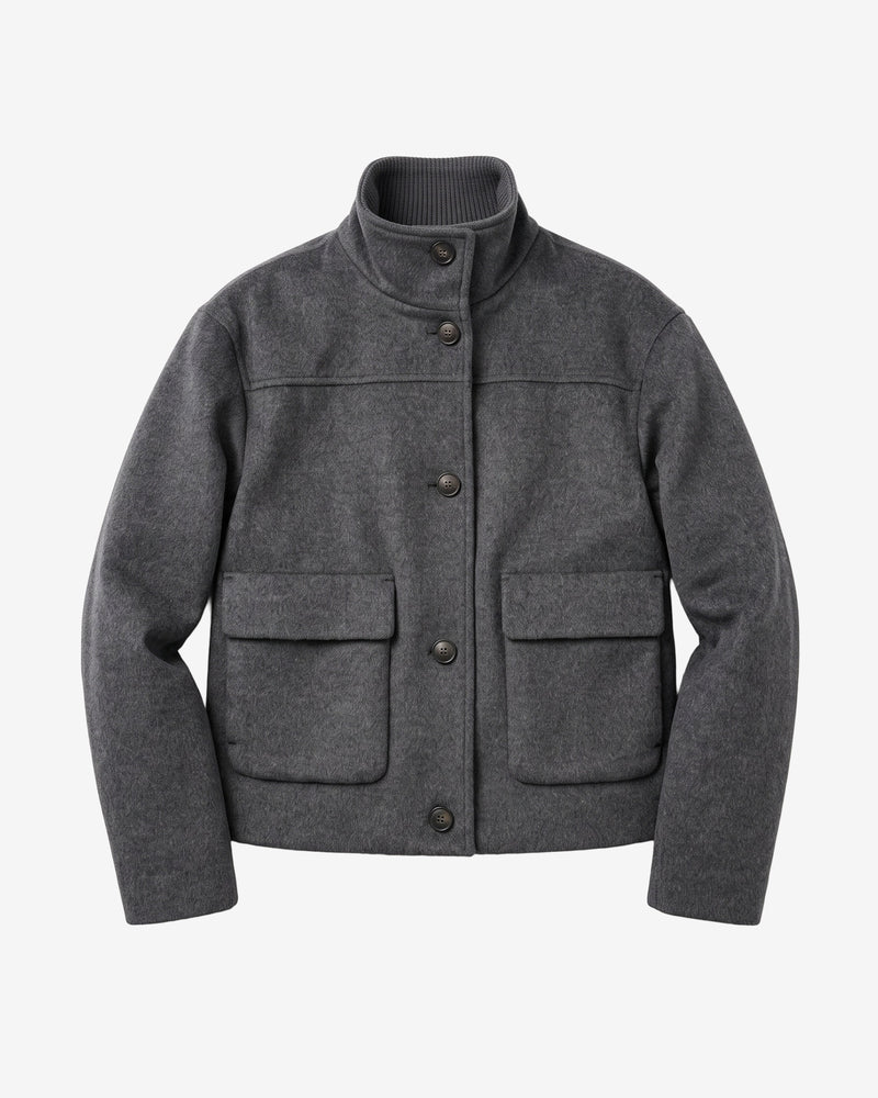 KnowledgeCotton Apparel - WMN Short wool jacket Jackets 1073 Dark Grey Melange