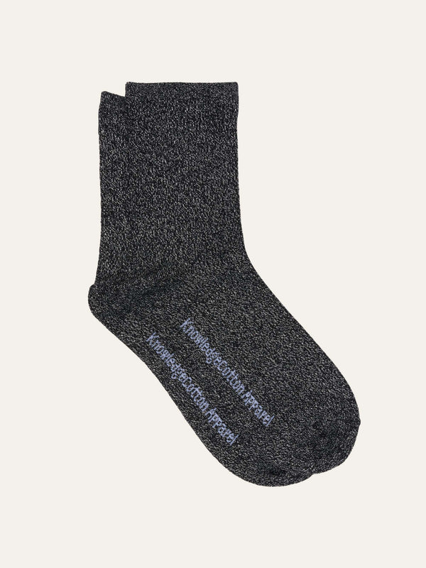 KnowledgeCotton Apparel - WMN Single pack Glitter socks Socks 1300 Black Jet
