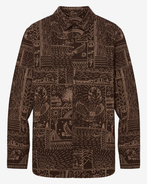 KnowledgeCotton Apparel - MEN Sleet comfort print shirt Shirts 9935 Dark Brown