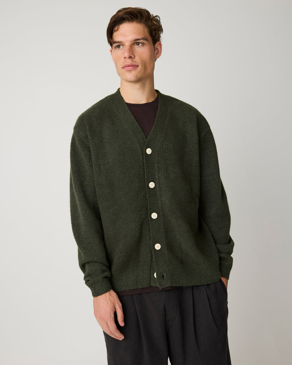 KnowledgeCotton Apparel - MEN Soufflé yarn cardigan Knits 1090 Forest Night