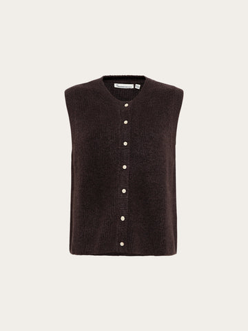 KnowledgeCotton Apparel - WMN Soufflé yarn vest Knits 1487 Chocolate Torte
