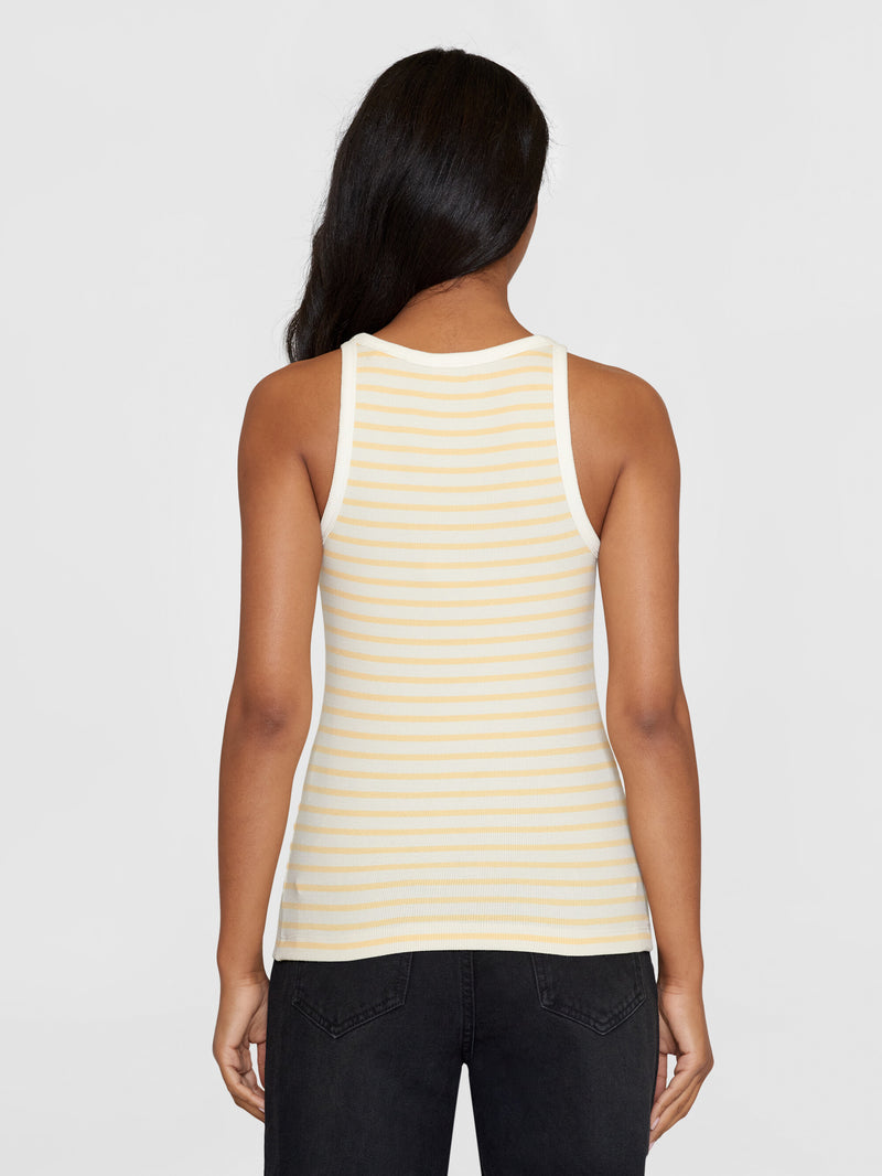 KnowledgeCotton Apparel - WMN Striped racer rib top T-shirts 8024 Yellow stripe