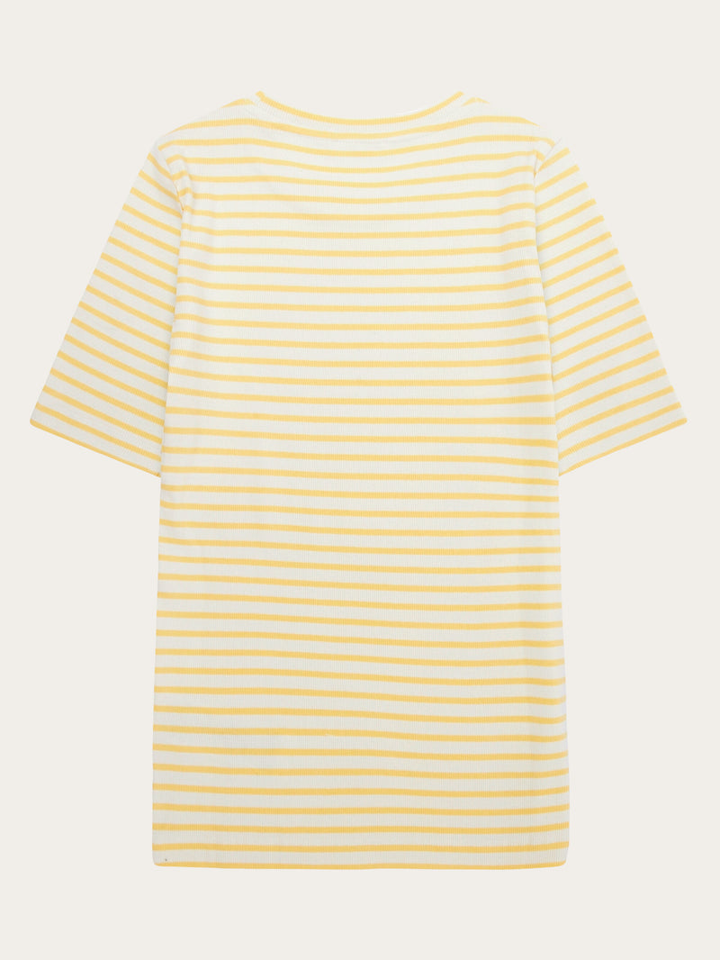 KnowledgeCotton Apparel - WMN Striped rib t-shirt T-shirts 8024 Yellow stripe