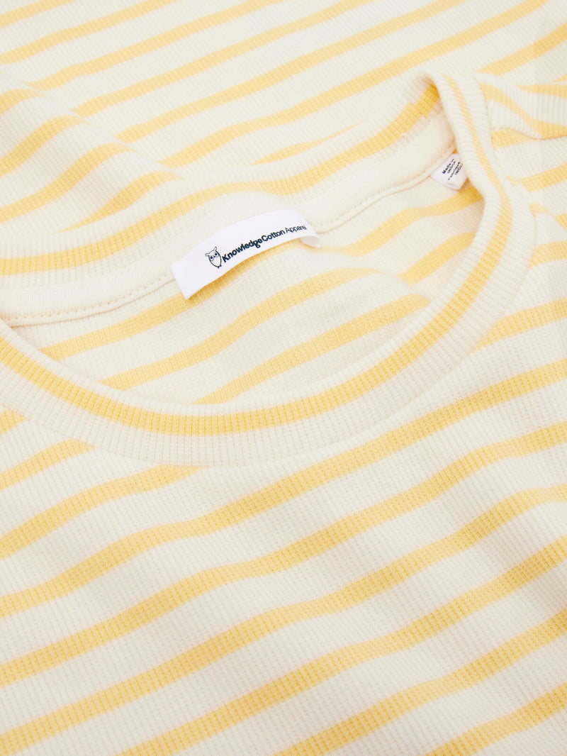 KnowledgeCotton Apparel - WMN Striped rib t-shirt T-shirts 8024 Yellow stripe