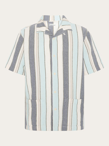 KnowledgeCotton Apparel - MEN Striped short sleeve shirt Shirts 8021 Blue stripe