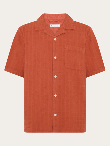 KnowledgeCotton Apparel - MEN Structure short sleeve shirt Shirts 1488 Burnt Brick