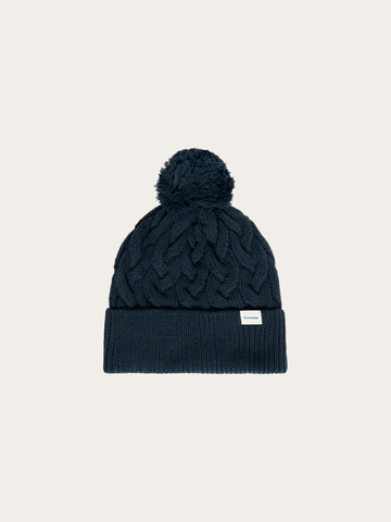 KnowledgeCotton Apparel - UNI Tassel cable beanie Hats 1001 Total Eclipse