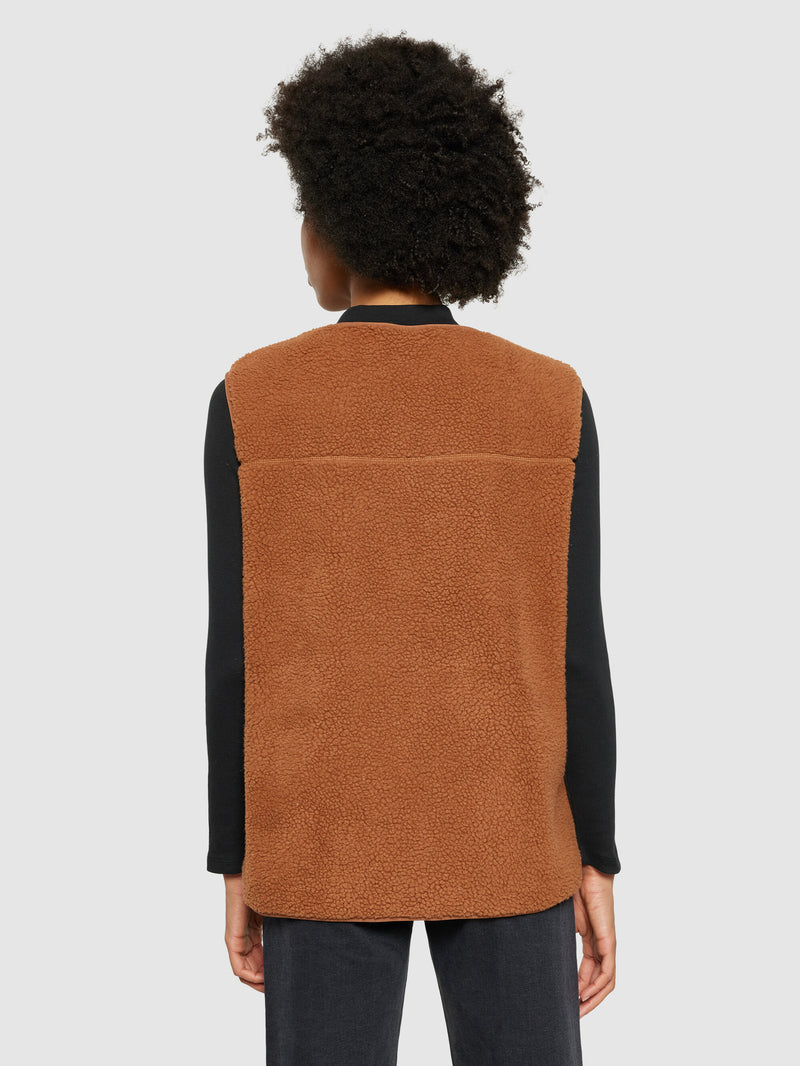 KnowledgeCotton Apparel - WMN Teddy crew neck vest - GRS/Vegan Fleeces 1426 Mocha Bisque