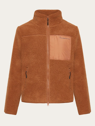 KnowledgeCotton Apparel - WMN Teddy high neck zip jacket Fleeces 1426 Mocha Bisque