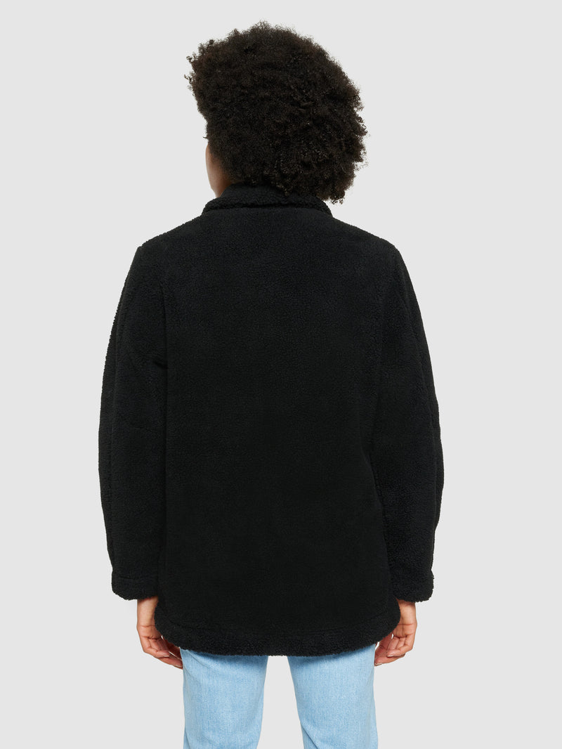 KnowledgeCotton Apparel - WMN Teddy overshirt jacket - GRS/Vegan Fleeces 1300 Black Jet