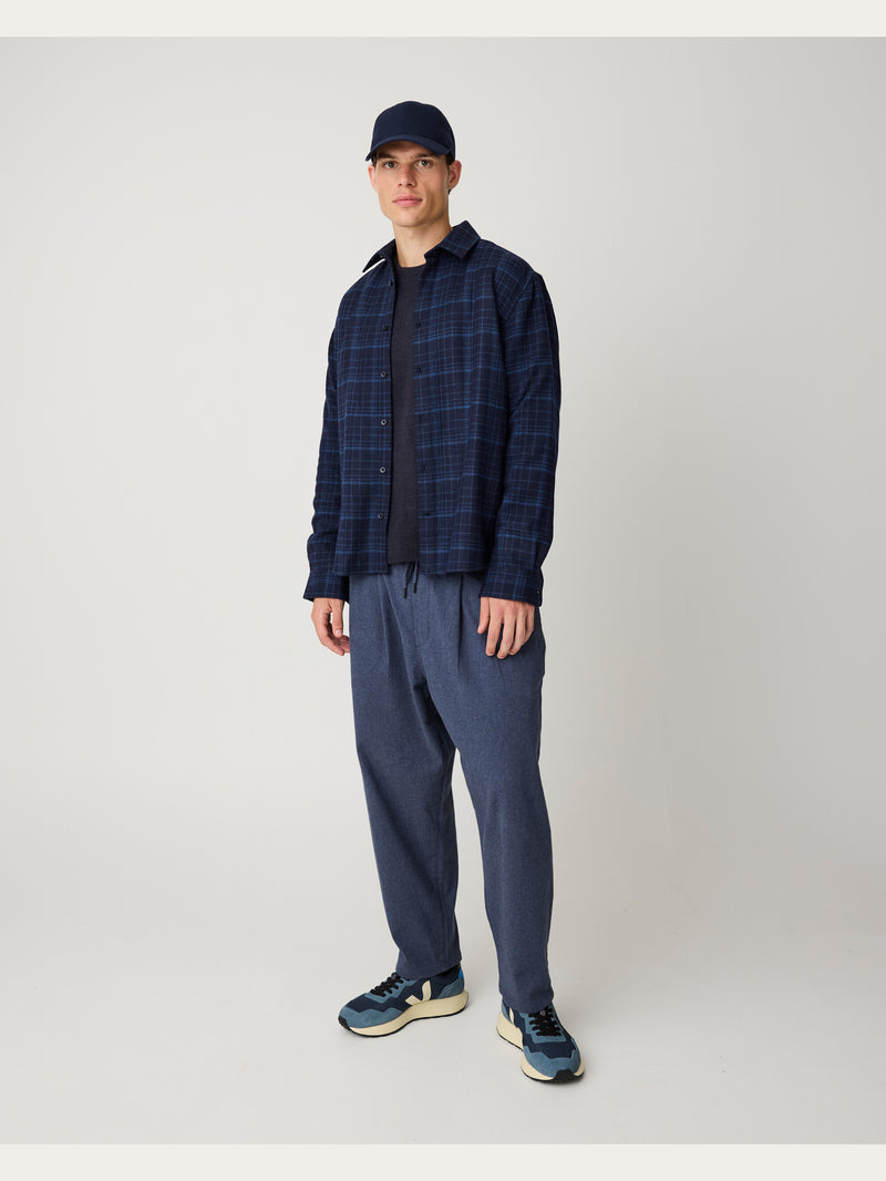 KnowledgeCotton Apparel - MEN Twill zip overshirt Overshirts 1001 Total Eclipse