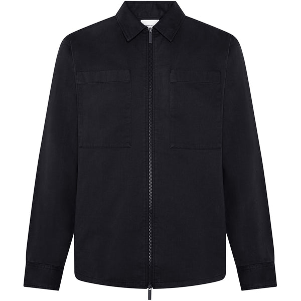 KnowledgeCotton Apparel - MEN Twill zip overshirt Overshirts 1300 Black Jet